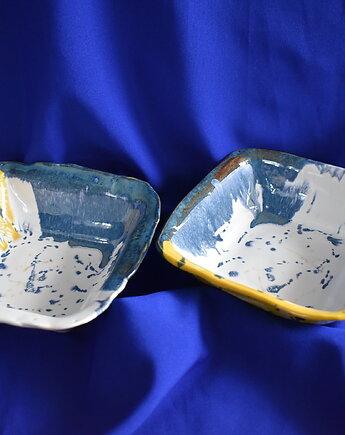Wyjątkowe ręcznie wykonane miski ceramiczne kwadratowe, Kobaltowa Sroka