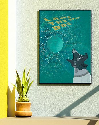 Łajka, kosmiczny pies - plakat 50x70 cm, minimalmill