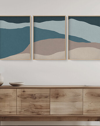 Abstrakcyjne plakaty morze, minimalistyczne, zestaw/tryptyk do salonu, sypialni., Grawisfera