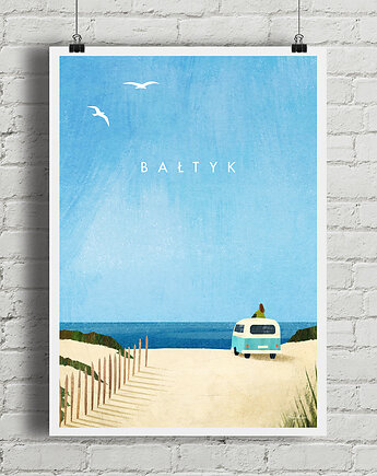 Plakat Bałtyk - kamper nad morzem, minimalmill
