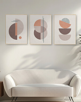 Zestaw 3 plakatów geometrycznych, stylowe, nowoczesne, mid-century modern., Grawisfera