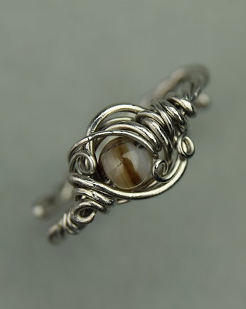 Pierścionek regulowany agat wire wrapping, Agata Rozanska