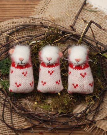 Świąteczne Myszki- komplet 3 sztuk (białe), BoboLobo Handicraft