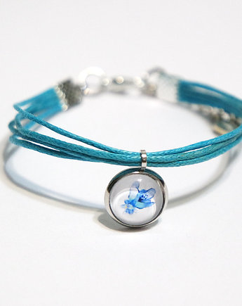 Bransoletka - Niebieski kwiat - sznureczki, niebieska, ZAMIŁOWANIA - Elegancki prezent