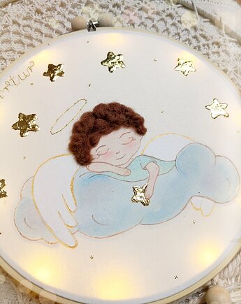 Anioł Stróż na chmurce -obrazek z podświetleniem led, pamiątka dla dziecka, gingerolla