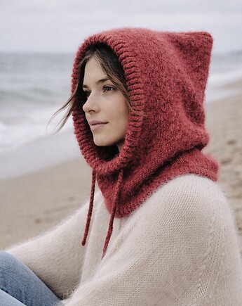 Delikatna balaclava kominiarka kaptur czapka alpaka jedwab ręczna robota, splotomaniaa