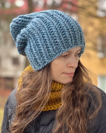 Zimowa czapka z wełny peruwiańskiej i alpaki Lumi niebieska, Made by Jaga