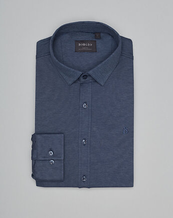 Koszula raguza 00496 długi rękaw niebieski slim fit, BORGIO