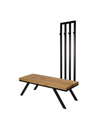 Ławka Metalowa Z Wieszakiem Loft Siedzisko Drewno Lite Dąb LM-79, EMRA WOOD DESIGN