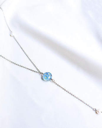 Wisior-krawat z niezapominajkami i perłami, nature gift