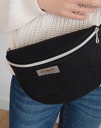 Czarna nerka pleciony materiał boho na ramię, Made by Joan