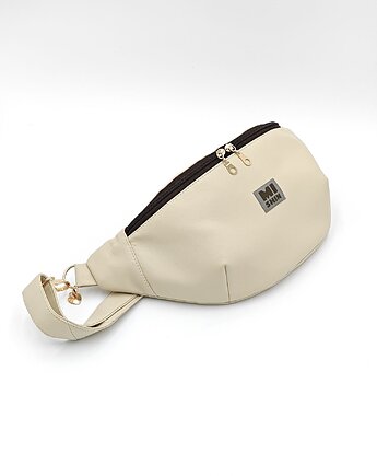 Elegancka beżowa nerka L z ekoskóry ze złotymi okuciami, MISHIN Bags&More