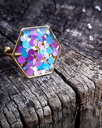 Pierścionek glam z drobinkami, Figa handmade accessories