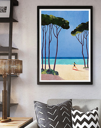 Joga nad brzegiem morza - plakat 50x70 cm, minimalmill