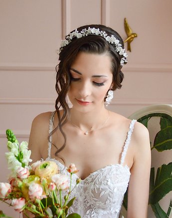 Opaska ślubna z kryształkami i kwiatami, Anelis Atelier