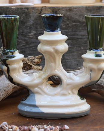 Trójramienny świecznik ceramiczny biały, Ceramika Nastawka