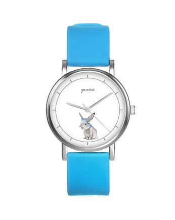 Zegarek  mały - Zajączek - silikonowy, niebieski, yenoo