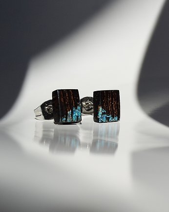 Kolczyki z drewna wenge z turkusem, mazuni