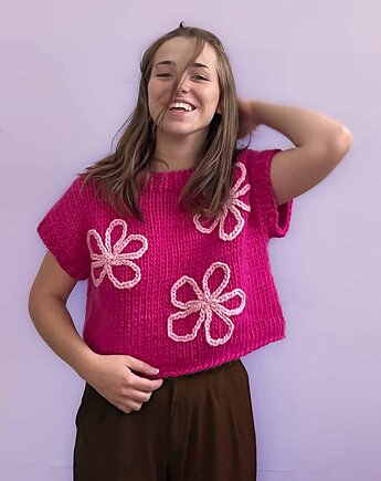 100% Merino sweter kamizelka W KWIATY, PANAPUFA