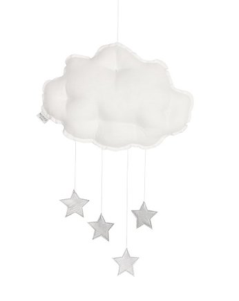 Lniany mobil chmurka biała, srebrne gwiazdki, Nukko Design
