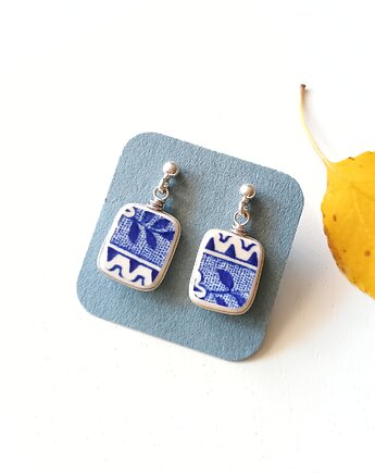 Kolczyki ceramiczne w kobaltowe wzory, biżuteria z talerzy
