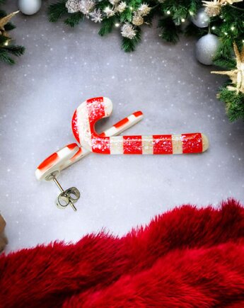 Świąteczne kolczyki cukrowe laski candy cane handmade, Kaikki