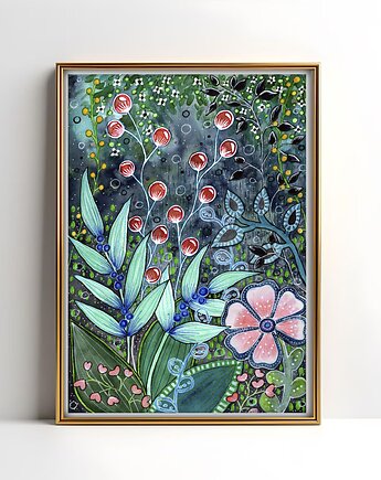 Oryginalna akwarela. Turkusowa łąka  A4, Malgorzata Domanska