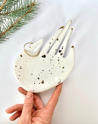 Ceramiczny Stojak  na Biżuterię Dłoń Dalmatyńczyk w Złote Ciapki, Maison Fragile