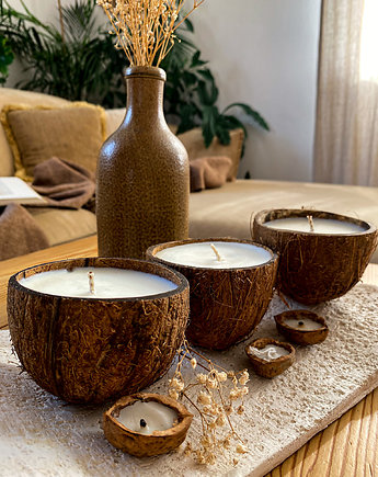 Naturalna świeca sojowa w łupinie kokosa, Zaplątana W Sznurki