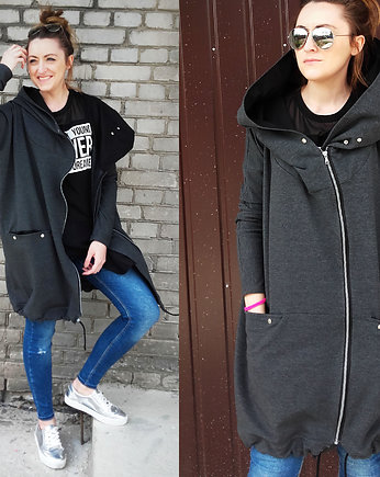 Oversize bluza grafit asymetryczna ogromny kaptur, agagu