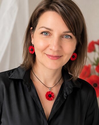 Zestaw Kolczyki i naszyjnik (choker) maki z gliny polimerowej. Handmade, MariaPolymer