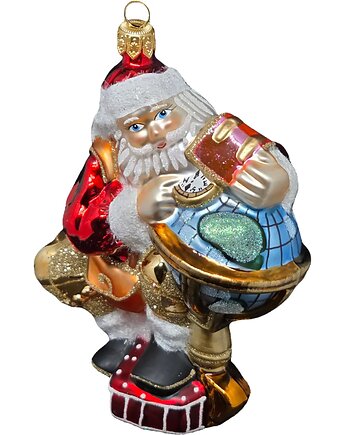 Ręcznie malowana szklana bombka Święty Mikołaj z globusem, STARGLASS