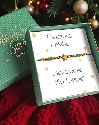 Świąteczna bransoletka - pomysł na prezent - świąteczne pudełko - ZIELONA3, kaktusia