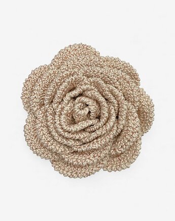 Broszka róża XL - ecru z miedzianą błyszczącą nitką, Frozen Keys