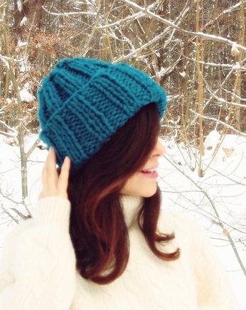 Czapka beanie  z wełną w kolorze morskim, Mademoiselle Patrini
