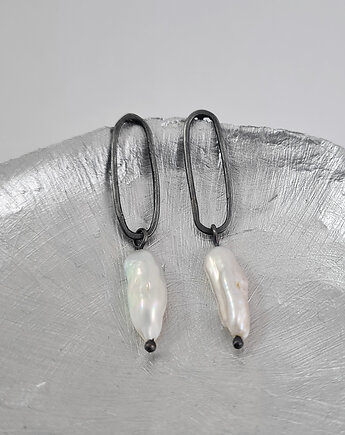 Srebro i perły - kolczyki oksydowane sztyfty, RA