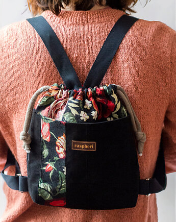 Mały patchworkowy plecak worek w róże, raspberi