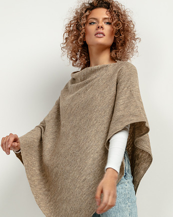 Ponczo z dzianiny swetrowej, T419, one size, ciemny beż, TESSITA
