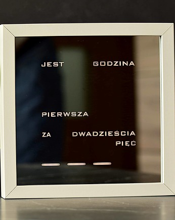 Word Clock - polski zegar słowny (biała ramka z lustrem), SunflowerForHome