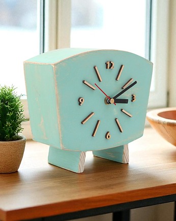 Zegar biurkowy drewniany- cichy mechanizm - miętowy, Clock Wood Studio