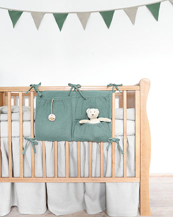 Lniany organizer na łóżeczko - eucalyptus green, so linen!