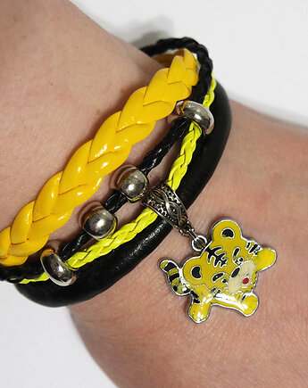 Bransoletka - Tygrysek - rzemienie, żółty, czarny, yenoo