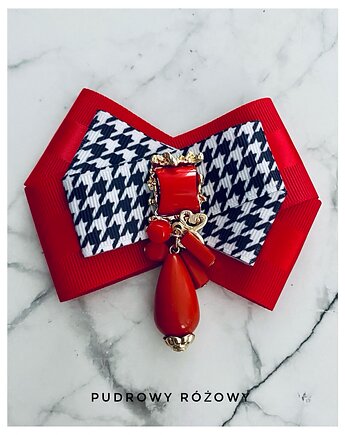 Brosza z ozdobą w stylu glamour z czerwonymi kamieniami NEW, Pudrowy Różowy