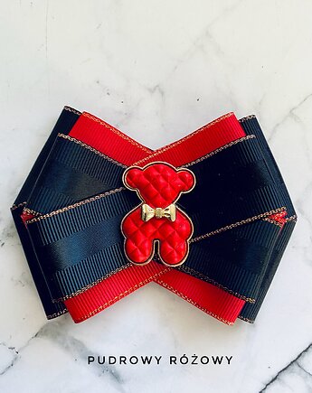 Modowa Brosza z czerwonym  MISIEM Nowość, Pudrowy Różowy