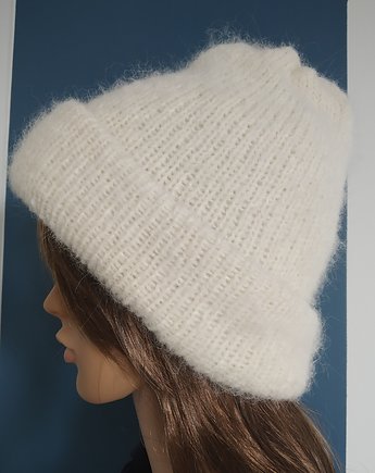 Czapka Fluffy  dziergana podwójna z alpaki, Knit Couture