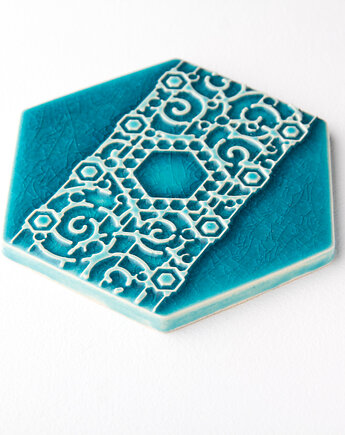 Podstawka ceramiczna pod kubek, turkusowa, podkładka pod kubek, wz.5, pracowniazona
