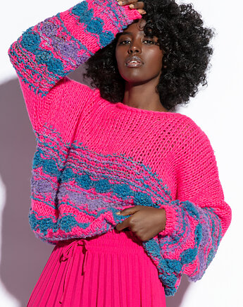 Luźny kolorowy sweter F1820 Różowy, FOBYA