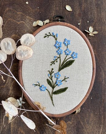 Ręcznie haftowany obrazek "Niezapominajki", ReinerArt