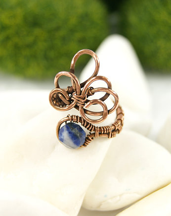 Sodalit regulowany pierścionek z  miedzi, Blue Pearl Art