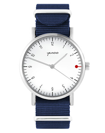 Zegarek - Simple biały - granatowy, nylon, yenoo